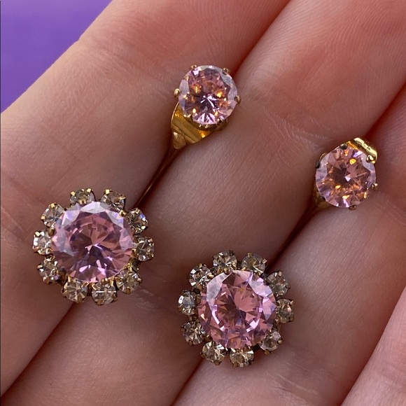 💛 Elegant Gold Plated Pink Crystal Earrings - Picture 2 of 5